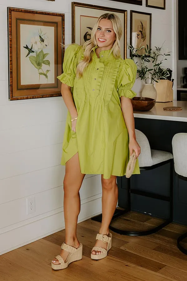 Sweet Energy Pleated Mini Dress in Lime Punch sold by Impressions