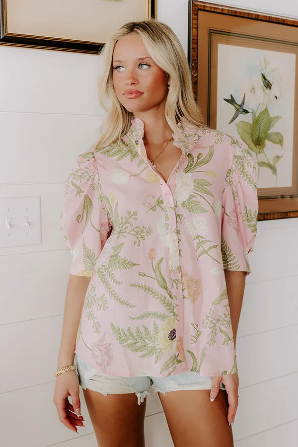 Dreaming Of Dahlias Button Up Top in Pink sold by Impressions product image thumbnail 2