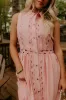 Graceful Moments Button Down Midi Dress in Pink sold by Impressions