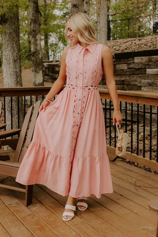 Graceful Moments Button Down Midi Dress in Pink sold by Impressions
