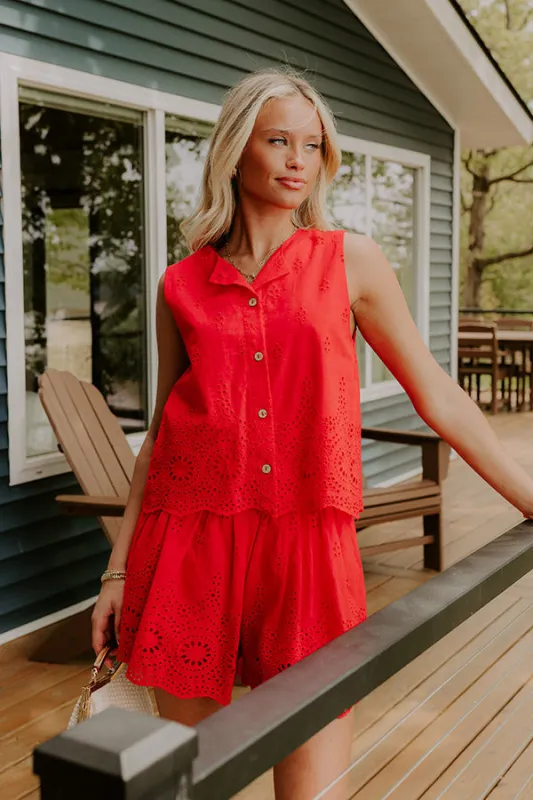 Rose All Day Eyelet Tank in Red sold by Impressions