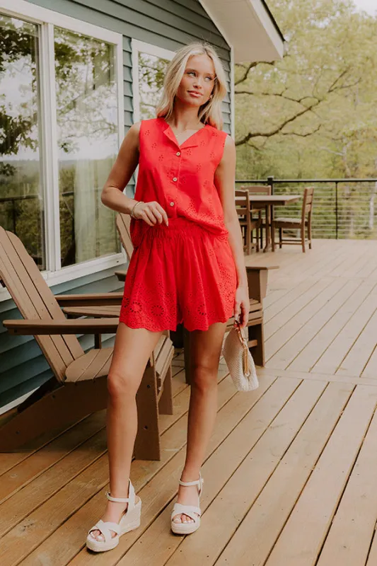 Rose All Day High Waist Eyelet Skort in Red sold by Impressions