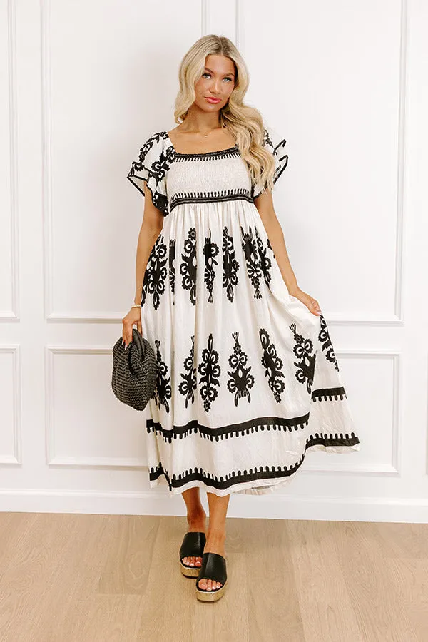 Bungalow Party Smocked Midi Dress in Cream sold by Impressions