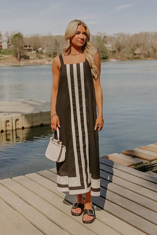 Beachside Bliss Linen-Blend Midi Dress in Black sold by Impressions