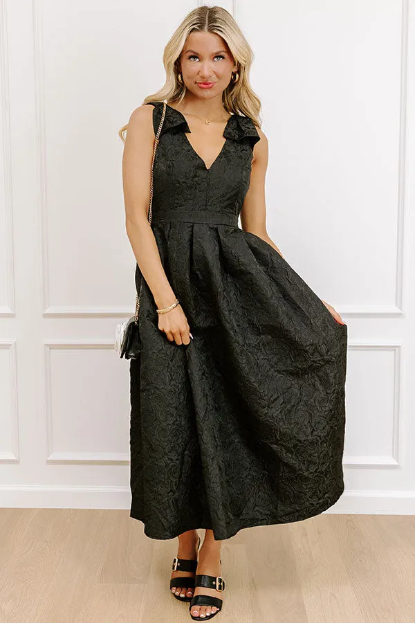 Twilight Garden Jacquard Midi Dress in Black sold by Impressions