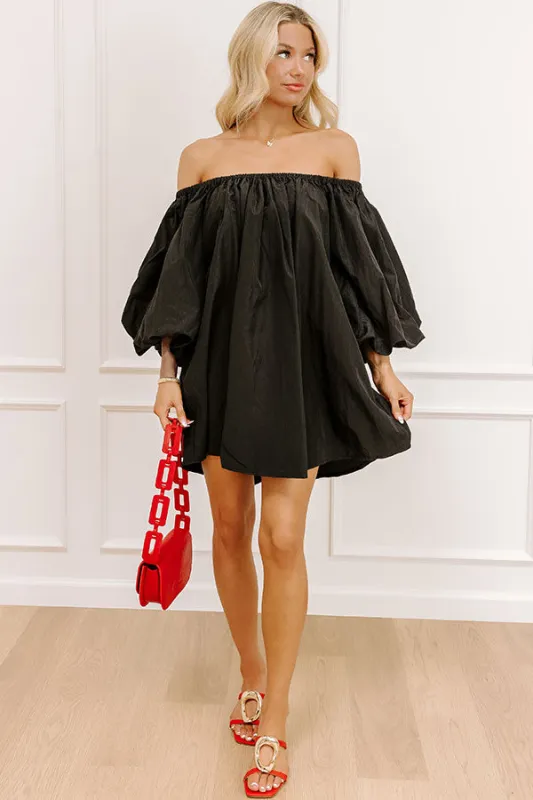 Social Hour Chic Off Shoulder Mini Dress in Black sold by Impressions