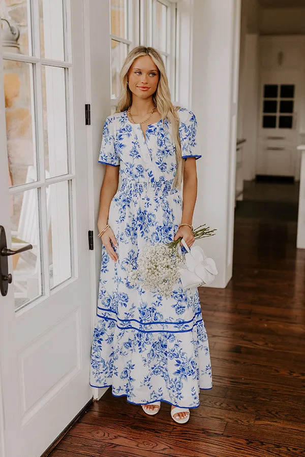 Santorini Bliss Floral Maxi Dress in Blue sold by Impressions