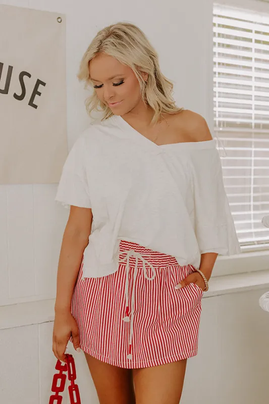 The Sarah High Waist Stripe Skort in Red sold by Impressions