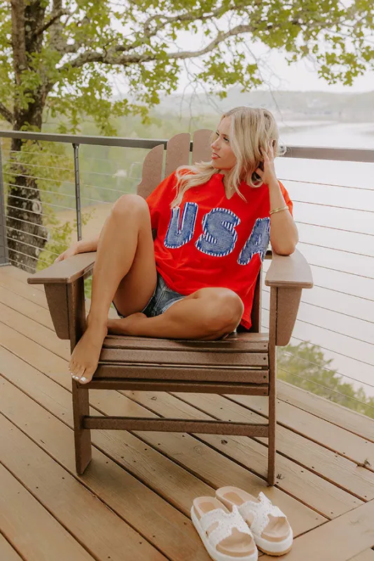 USA Patch Vintage Wash Top in Red sold by Impressions