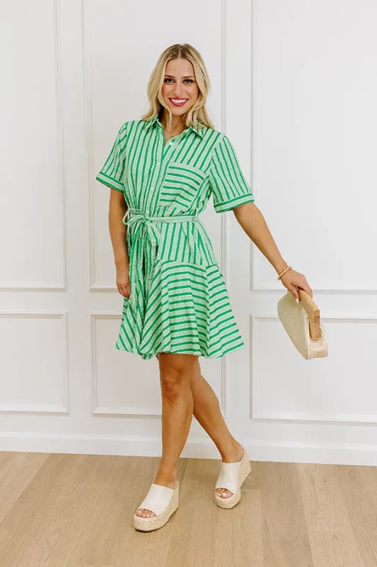 Luxe Lines Button Down Mini Dress in Green sold by Impressions