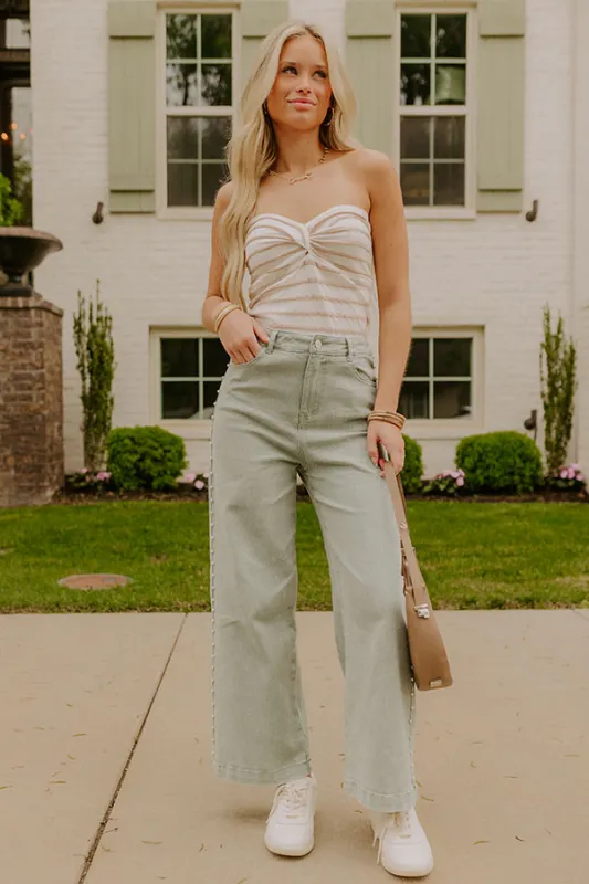The Lorelai High Waist Pearl Embellished Jean in Pear sold by Impressions