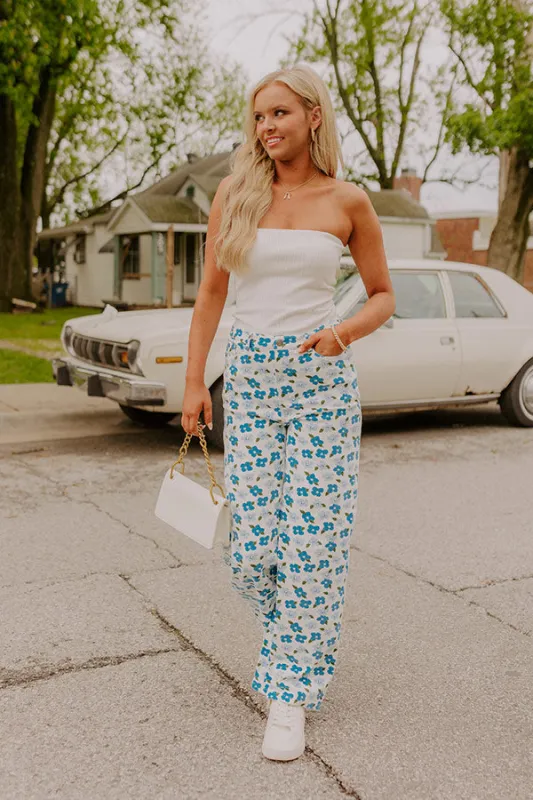The Poppy High Waist Floral Wide Leg Pants in Blue sold by Impressions