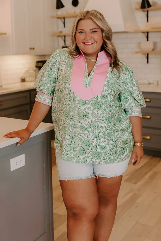 Sonoma Charm Floral Top in Green Curves sold by Impressions