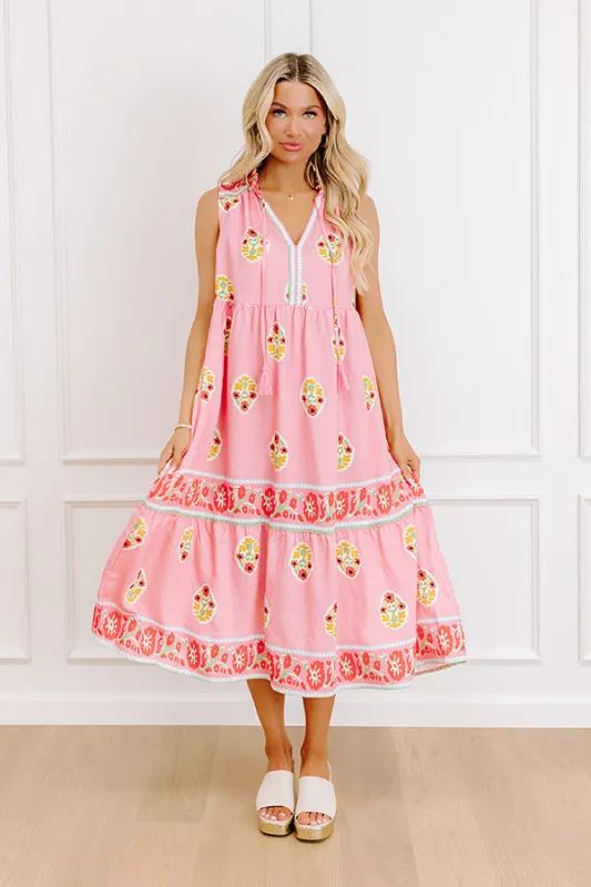 Margaritas On The Boardwalk Floral Midi Dress in Pink sold by Impressions