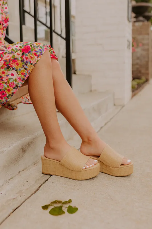 The Arya Raffia Woven Platform Wedge sold by Impressions