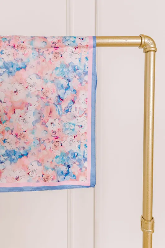 Fresh Blooms Satin Hair Scarf in Blue sold by Impressions