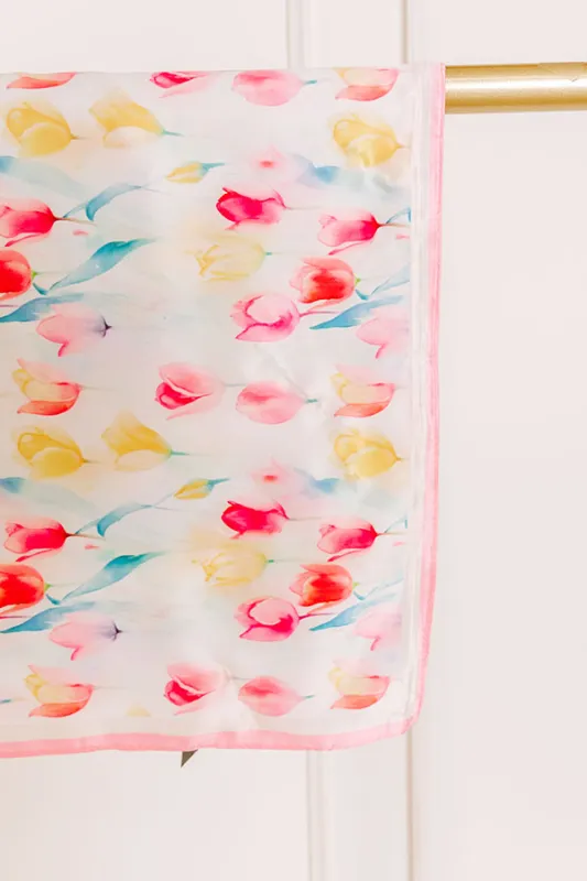 Tulip Fields Satin Hair Scarf in Pink sold by Impressions