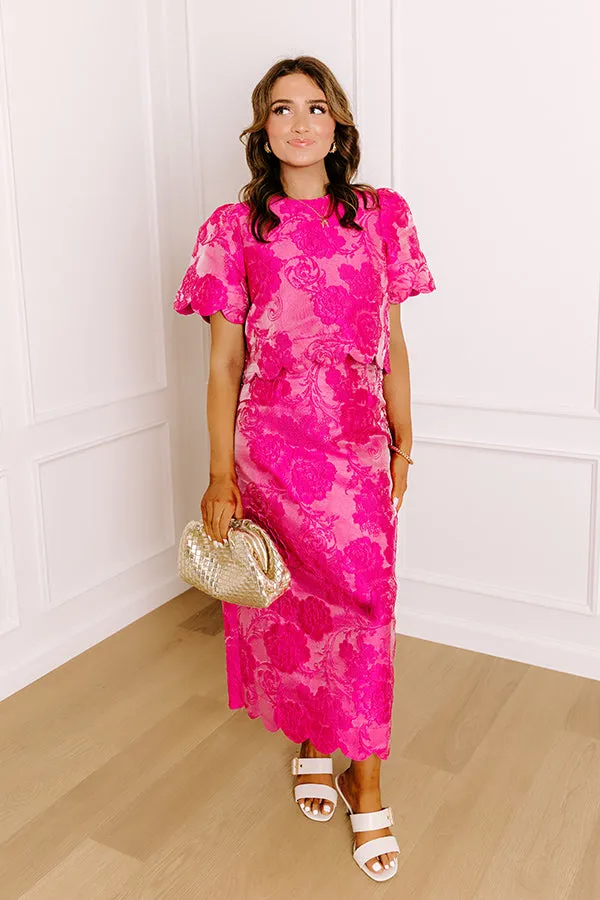 Garden Soiree High Waist Jacquard Maxi Skirt in Hot Pink sold by Impressions