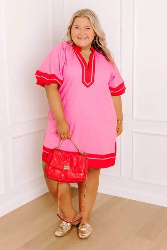Boardwalk Babe Linen-Blend Mini Dress in Pink Curves sold by Impressions