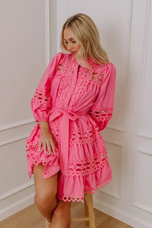 Tea Time Embroidered Mini Dress in Bubblegum Pink sold by Impressions