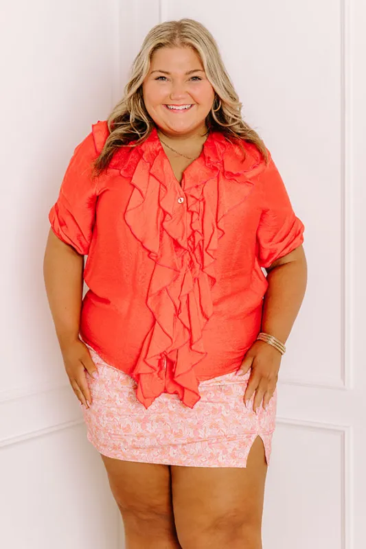 Sunday Mornings Ruffle Top in Coral Curves sold by Impressions