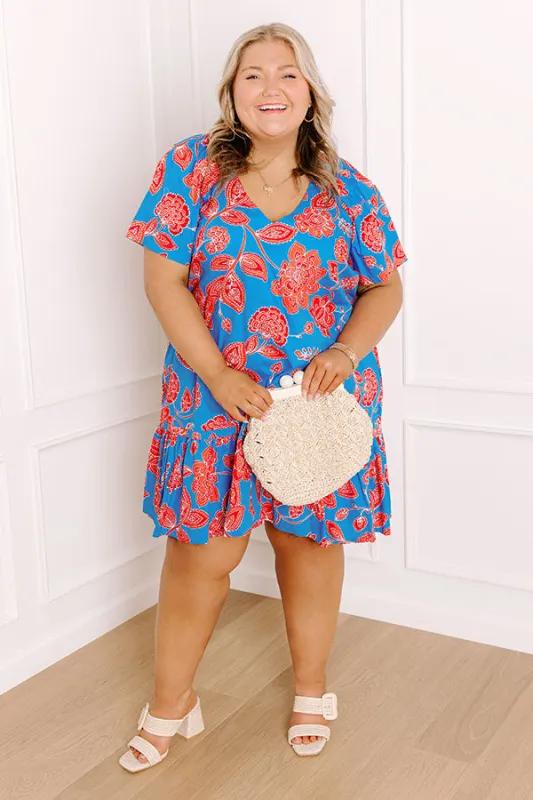 Serene Moment Floral Mini Dress in Ocean Blue Curves sold by Impressions