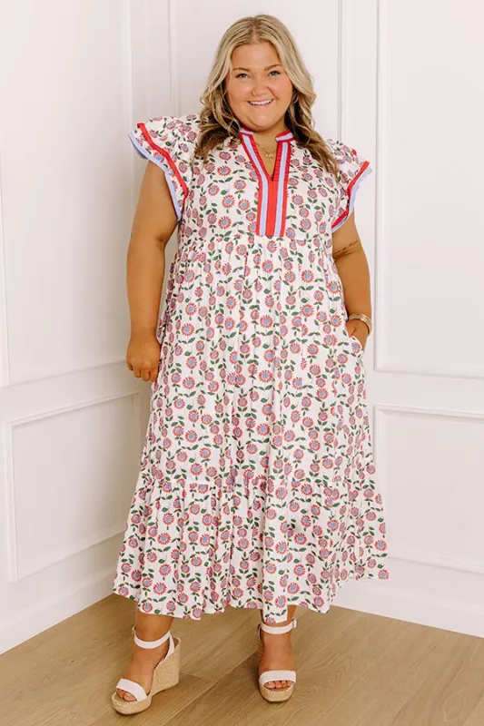 Picnic Ready Floral Midi Dress in Red Curves sold by Impressions