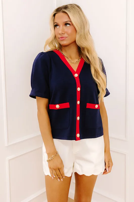 Uptown Manhattan Button Down Top in Navy sold by Impressions