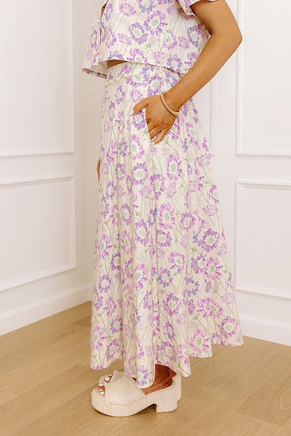 Butterfly Garden High Waist Floral Midi Skirt in Lavender sold by Impressions product image thumbnail 4