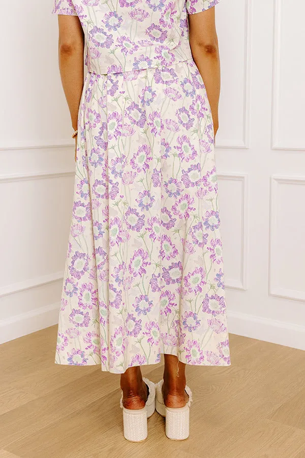 Butterfly Garden High Waist Floral Midi Skirt in Lavender sold by Impressions product image thumbnail 5