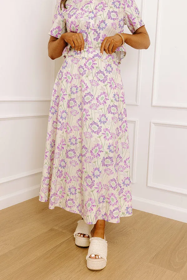 Butterfly Garden High Waist Floral Midi Skirt in Lavender sold by Impressions product image thumbnail 3