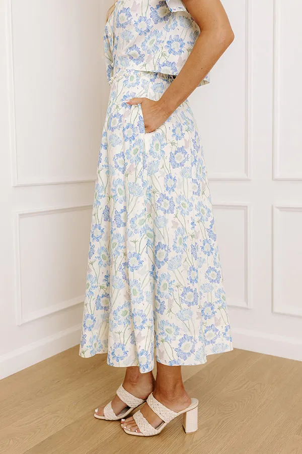 Butterfly Garden High Waist Floral Midi Skirt in Blue sold by Impressions product image thumbnail 3