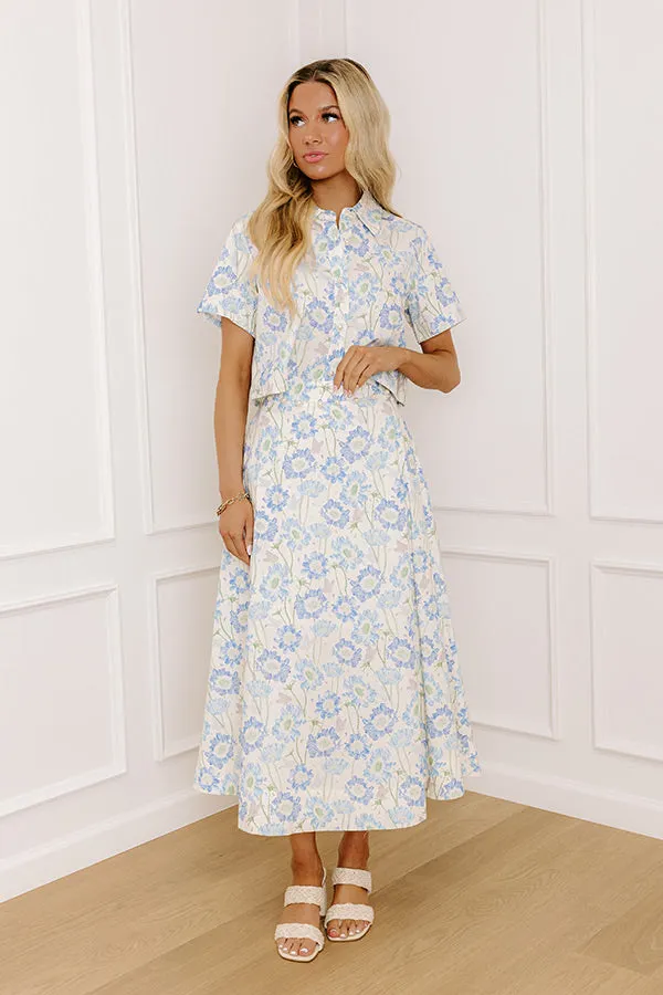 Butterfly Garden High Waist Floral Midi Skirt in Blue sold by Impressions product image thumbnail 2