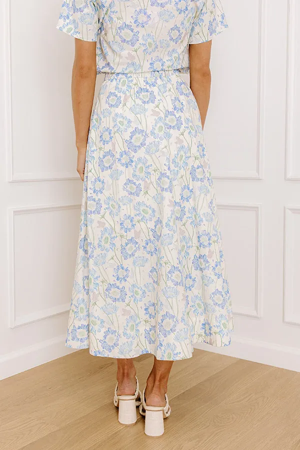 Butterfly Garden High Waist Floral Midi Skirt in Blue sold by Impressions product image thumbnail 4