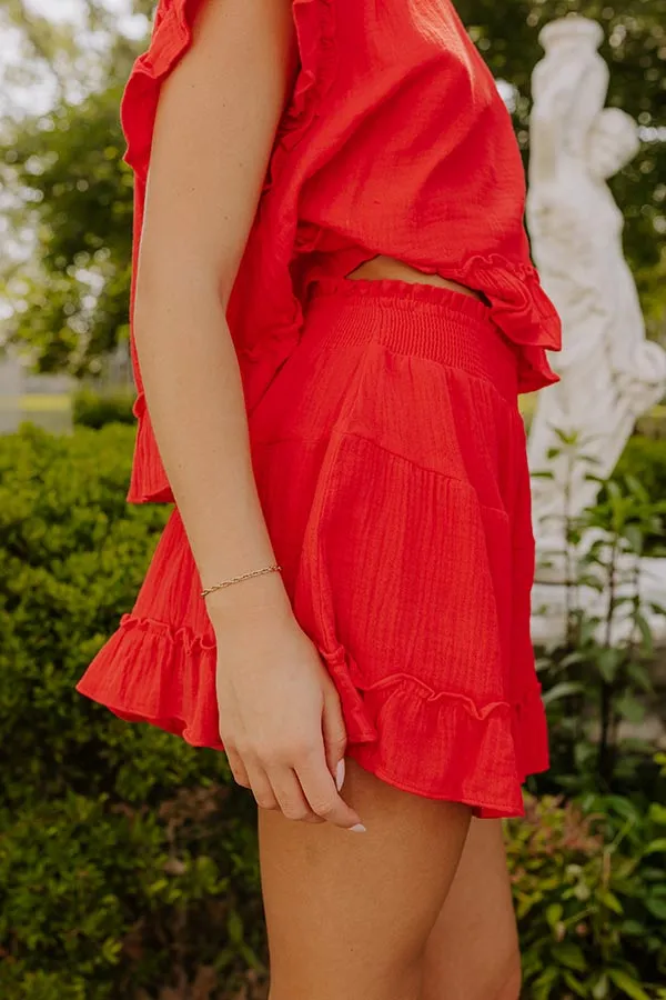 Coastal Muse Gauze High Waist Ruffle Shorts in Red sold by Impressions product image thumbnail 3