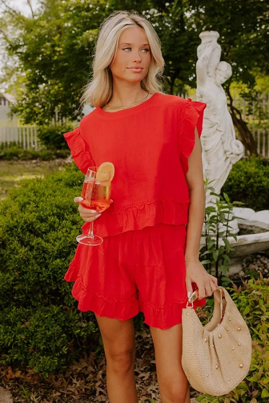 Coastal Muse Gauze Ruffle Top in Red sold by Impressions