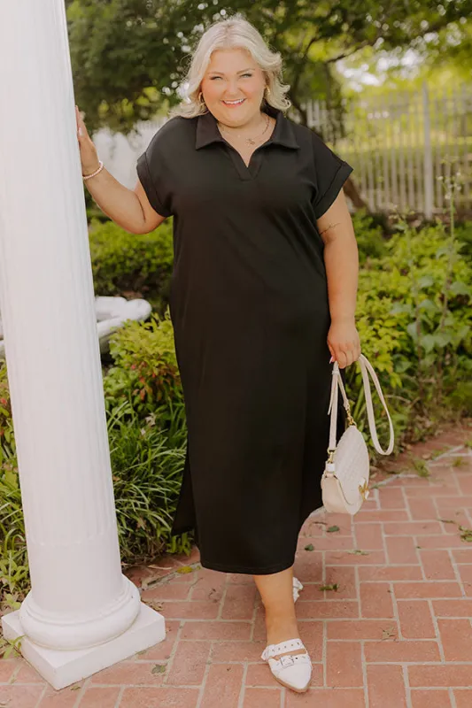 Cue The Casual T-shirt Midi Dress in Black Curves sold by Impressions