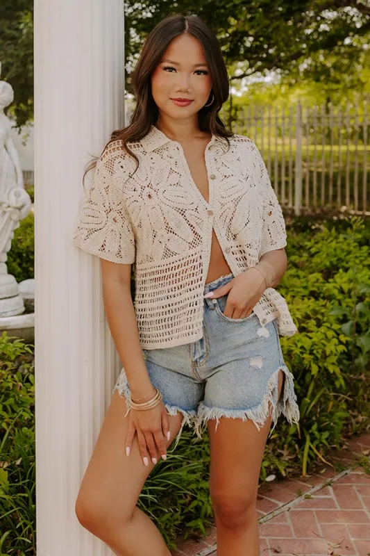 Oasis Breeze Crochet Button Up Top sold by Impressions