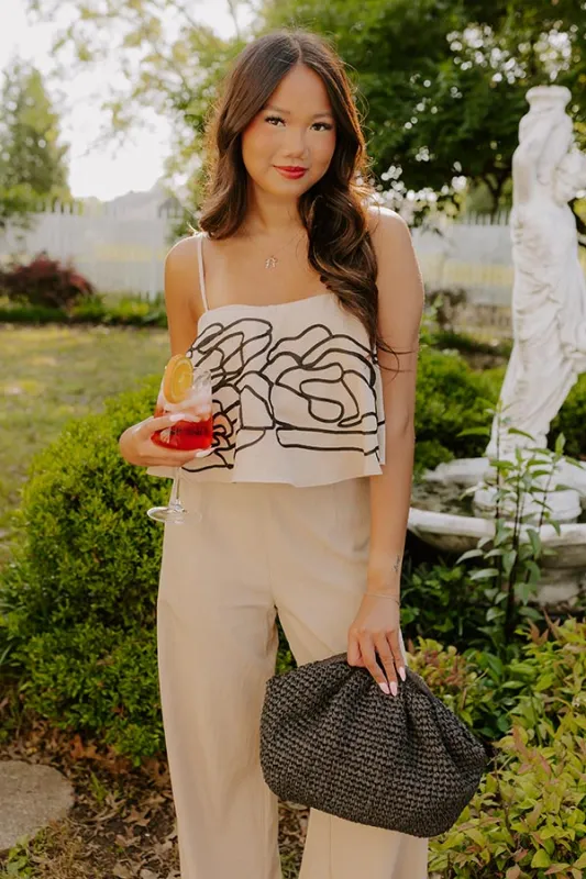 First Class Chic Embroidered Crop Top in Iced Latte sold by Impressions