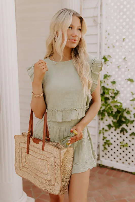 Coastal Muse Gauze Ruffle Top in Sage sold by Impressions