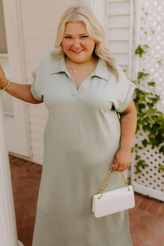 Cue The Casual T-shirt Midi Dress in Sage Curves sold by Impressions