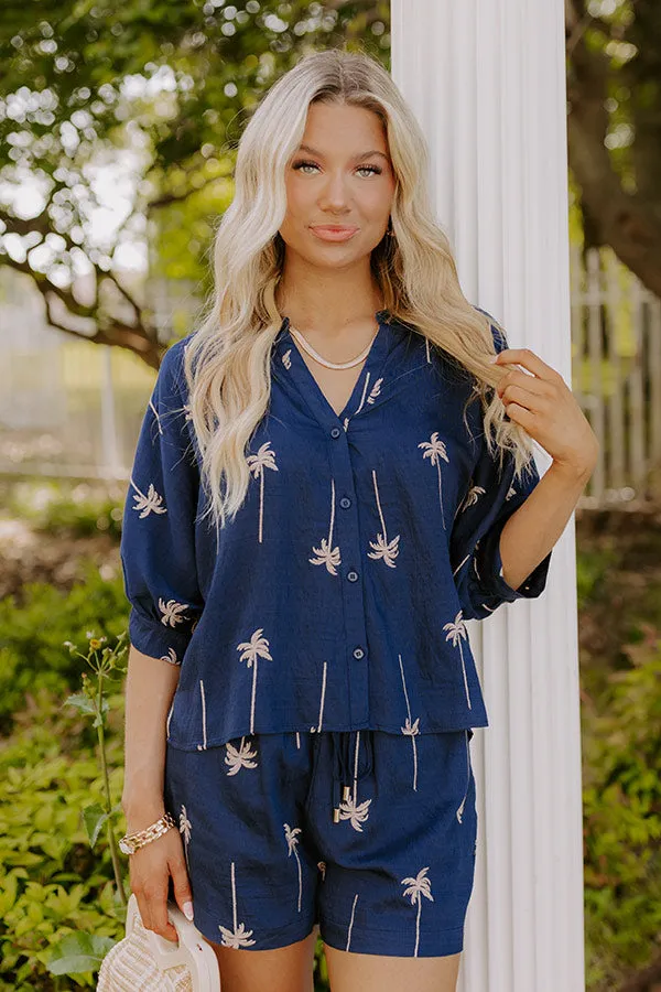 Palm Tree Oasis Embroidered Button Down Top sold by Impressions