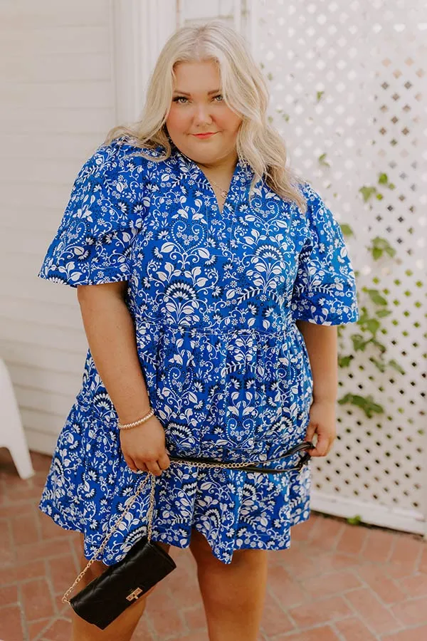 Charmed Feeling Floral Mini Dress in Royal Blue Curves sold by Impressions