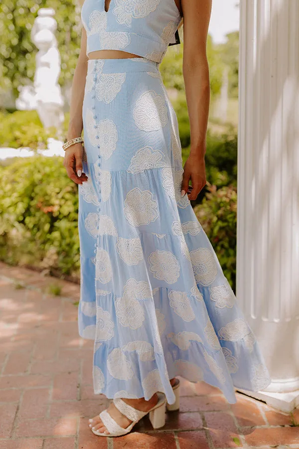 Sunkissed Meadow High Waist Embroidered Maxi Skirt in Sky Blue sold by Impressions product image thumbnail 5