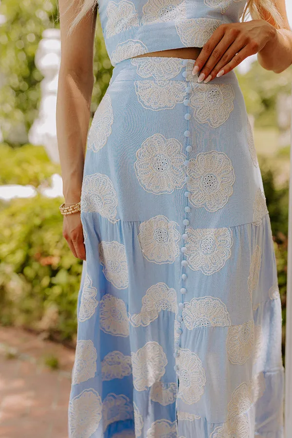 Sunkissed Meadow High Waist Embroidered Maxi Skirt in Sky Blue sold by Impressions product image thumbnail 3
