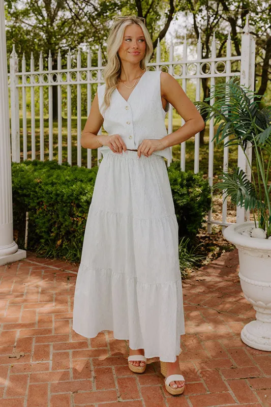 Coastal Chic High Waist Linen-Blend Stripe Maxi Skirt sold by Impressions