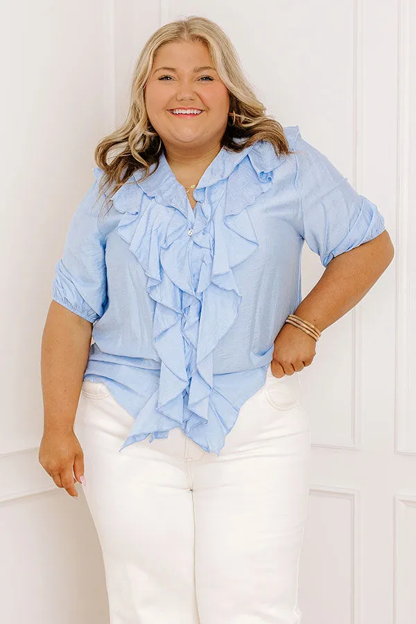 Sunday Mornings Ruffle Top in Sky Blue Curves sold by Impressions