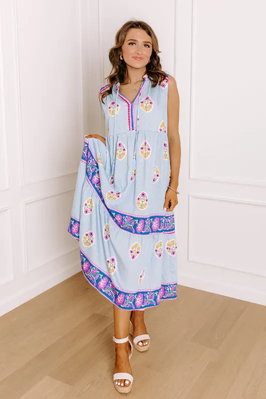 Margaritas On The Boardwalk Floral Midi Dress in Sky Blue sold by Impressions