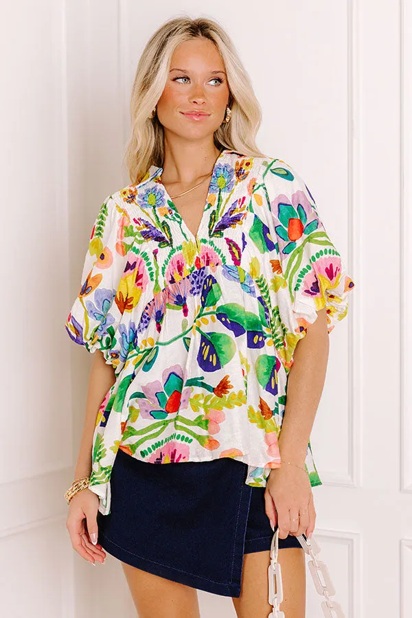 Cozumel Cutie Floral Top in Yellow sold by Impressions