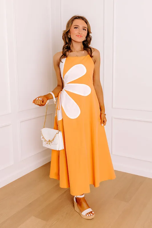 Floral Daydream Cut Out Midi Dress in Orange sold by Impressions